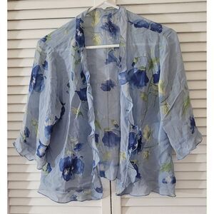 Bell Sleeve Floral Sheer Open-Front Top Medium